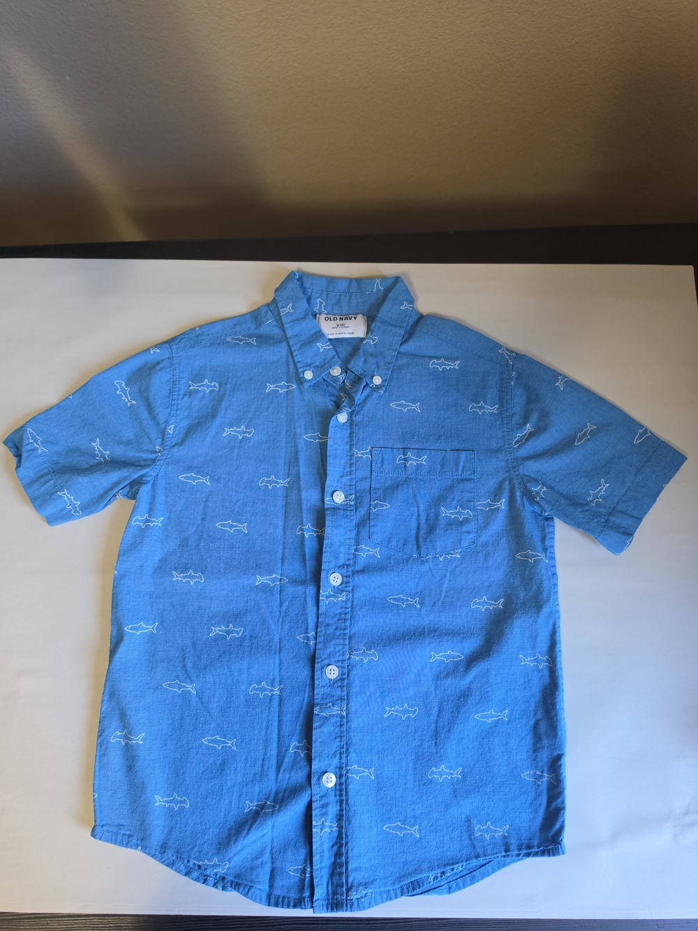 Old Navy Kid's Blue Short-Sleeve Shark Button-Down Shirt